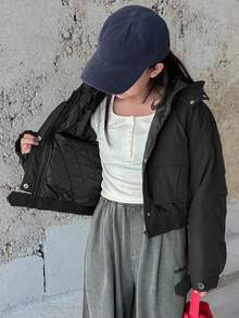 DAZY Tween Girls Hooded Solid Color Utility Pocket Padded Coat Winter - Black - View 4