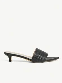 CUCCOO CHICEST Women's Elegant Casual Minimalist All-Match Black Faux Leather Pointed Toe Kitten Heel Sandals, Suitable For Work, Vacation, Beach, Versatile - Black - View 7