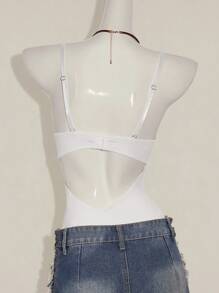 SHEIN ICON Y2K 春季服装狂欢节服装蕾丝拼布紧身吊带背心高腰露背女式连体衣 - 白色 - 查看 2