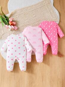 SHEIN 3件套新生儿可爱柔软全印花按扣连体衣秋冬装