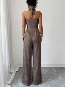 Selianne Bộ 2 món áo crop top dây mảnh họa tiết hoa phong cách Y2K mới + quần ống đứng, vừa vặn, hoàn hảo cho Ngày Độc lập và phong cách Stockholm, màu nâu - màu nâu - Xem 4