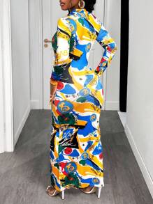 BamGleam 时尚涂鸦印花修身长裙 - 彩色 - 查看 2