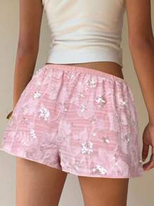Serisse 女装夏季新款串珠刺绣雪纺短裤 - 粉色 - 查看 2