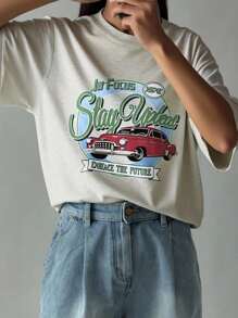 DAZY 男士字母印花T恤（夏季灰色） - 灰色 - 查看 2