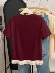 INAWLY Áo thun trang trí tua rua cỡ chuẩn cho nữ, thiết kế thanh lịch cho mùa hè - Màu Đỏ Sâu - Xem 2