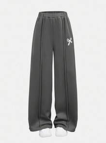 Tween Girls Casual Bow Print Knit Solid Color Loose Dropped Shoulder Long Sleeve Hoody And Wide Leg Sweatpants Set Teen Girls Clothing Sets Teen Sweatsuit Set Girls 2 Piece Outfits Tween Girls Sweatsuit Set Sweat Sets For Tweens Fall Winter - Grey - View 9