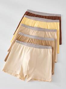 5pcs/Pack Teen Boys Solid Color Coffee Toned Cotton Soft Vintage Casual Simple Stylish Boxer Briefs,Back To School