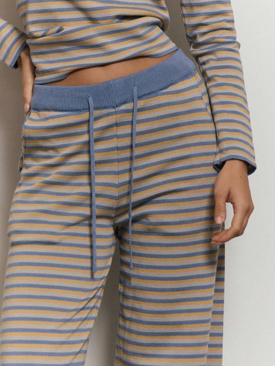 Multicolour Drawstring Waist Stripe Wide Leg Trousers