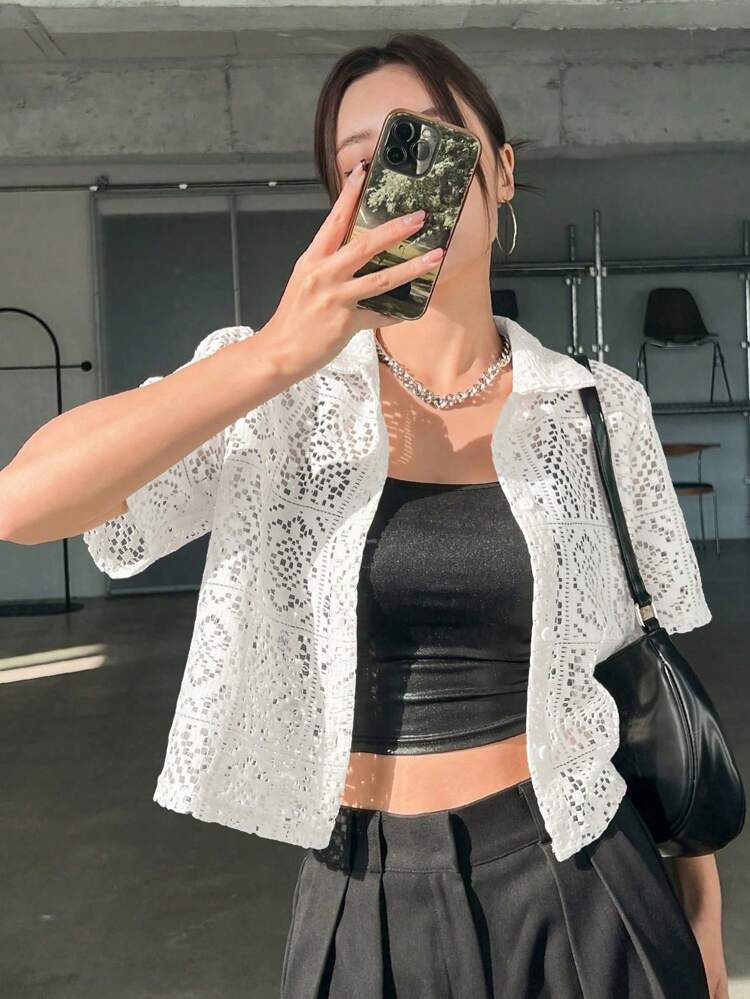 Women's Delicate Lace Front Cardigan Elegant Casual Short Blouse, Summer