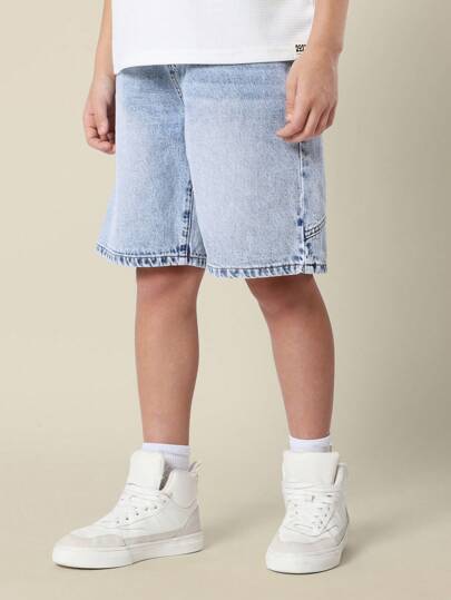 SUMWON Bermudas vaqueras de pierna ancha para niños, de ajuste relajado, estilo casual de verano, estilo skate y calle, con detalles de costura