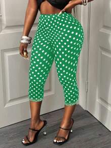 BamGleam Quần legging lửng cạp cao in chấm bi dành cho nữ, phong cách đường phố. - màu xanh lá - Xem 7