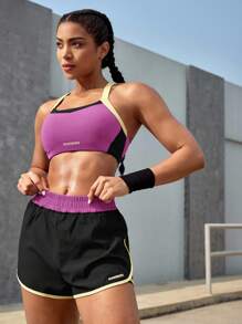 Powerista Bộ đồ thể thao tập luyện cho nữ mùa hè thường ngày màu tương phản chéo lưng và quần short - Bold Plum - Xem 7