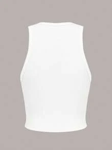 SHEIN EZwear 休闲简约百合花卉印花圆领修身女式背心，适合夏季、度假风格海滩、音乐节 - 彩色 - 查看 2