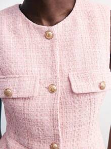 Maija 女士粉色和金色编织粗花呢面料百搭无袖圆领西装外套，办公室/休闲/商务西装外套 - 淺粉色 - 查看 1