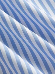 Sweetra Abito casual da donna con scollo a V, maniche lunghe, vita incavardata, a righe, linea ad A, adatto per feste, taglie comode - Blu - Visualizzare 3