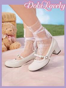 Dola Lovely Giày bệt PU mũi tròn nơ kiểu ballet cho trang phục thường ngày - Màu be - Xem 2