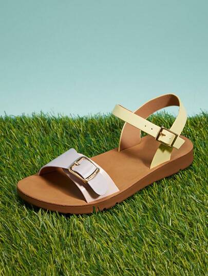 Mini mi #Princess Ready 女童马卡龙拼色薰衣草粉色带扣露趾趣味凉鞋 - 俏皮、快干且舒适