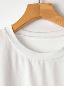 SHEIN LUNE Tricou de vară cu mânecă de liliac, simplu, de vară, cu guler rotund, simplu, înapoi la școală, ținute pentru femei, haine vintage, haine de afaceri casual pentru femei, haine de toamnă, stil vechi de bani, pentru femei