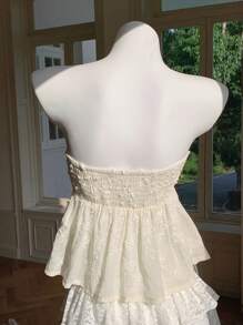 Comfortcana 女士花卉印花荷叶边下摆抹胸度假装 - 米色 - 查看 2