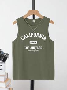 SHEIN Teen Boy Casual Minimalist Sleeveless Tank Top, Suitable For Summer