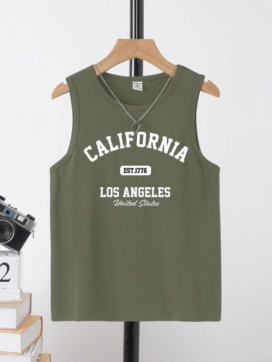 SHEIN Teen Boy Casual Minimalist Sleeveless Tank Top, Suitable For Summer