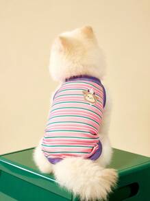PETSIN 1 件可爱绵羊刺绣弹力舒适休闲宠物狗小狗背心，猫狗通用，粉色条纹 - 彩色 - 查看 3