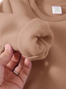 SHEIN 女婴休闲简约针织柔软套头衫宽松长袖运动衫和裤子套装，适合秋冬季