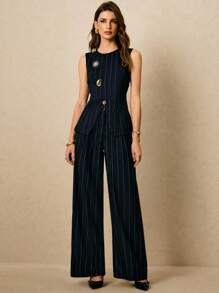 Poéselle 女士休闲条纹阔腿裤，适合通勤