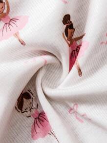 SHEIN 4 件套女婴休闲可爱芭蕾女孩图案粉色 2 件长袖上衣 + 2 件裤子套装，秋冬 - 彩色 - 查看 4