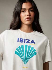 MISSGUIDED 伊维萨镇西班牙流苏 T 恤节日沙滩装地中海夏季贝壳设计流苏装饰假日旅行度假短款休闲海滩派对 - 白色 - 查看 3