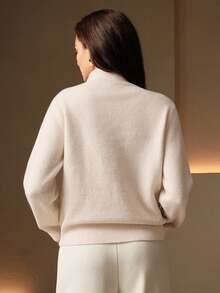 Anewsta Áo len cổ cao thanh lịch với thiết kế hoa trà 3D, thời trang sành điệu cho mùa thu/đông - Màu Khaki - Xem 3