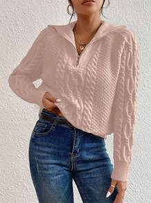 SHEIN LUNE Women's Casual Loose Solid Color Versatile Daily Long Sleeve Sweater Fall Winter Cloth For Women - Mauve Purple - View 3