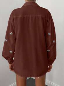 EURMUSE Baumwoll Blumen Stickerei Oversized Hemd