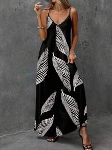 EMERY ROSE Plus Size Women's Stretchy Knit Casual/Vacation Long Dress, Comfortable Basic Cami Dress Suitable For Summer Suitable For Going Out,Holiday Outfits For Women Chic Dress,Spring - Black and White - View 1