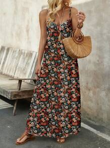 SHEIN LUNE 女士舒适弹力针织花卉印花休闲连衣裙，适合春夏季度假 - 彩色 - 查看 3