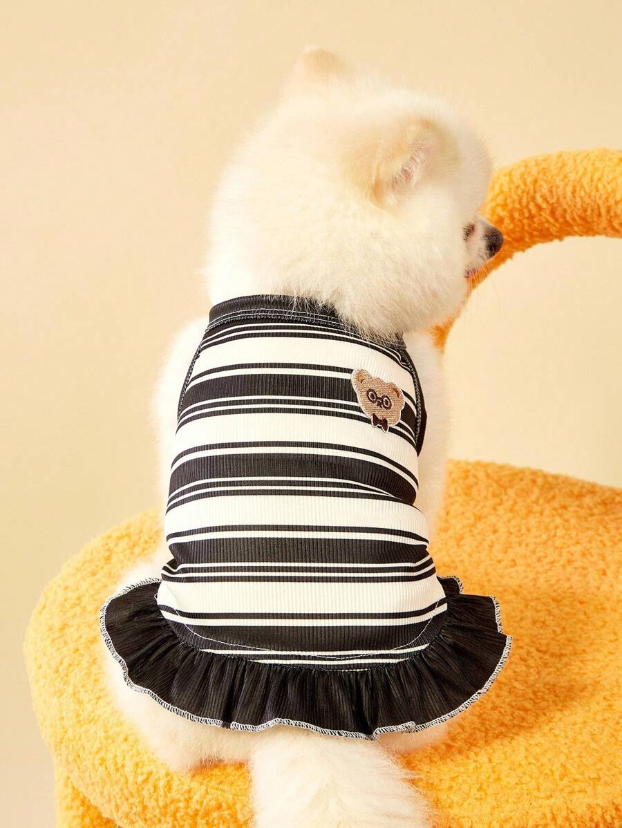 PETSIN 1pc Pet Dog/Cat Black Striped Cute Bear Embroidery Elastic Comfortable Casual Harness Dress - Multicolor - View 1