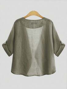 SHEIN LUNE Plus Size Solid Color Jacket, Suitable For Commuting In Summer And Autumn Winter Fall - Army Green - View 2