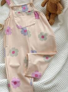 新生女婴可爱百搭粉色花朵图案连体衣，秋冬 - 杏色 - 查看 4