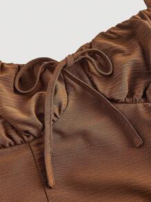 SHEIN MOD 女式露背褶饰蝴蝶结摆裙，棕色派对女装，新年前夜服装，化妆舞会礼服，生日女装，性感棕色连衣裙，蝴蝶结连衣裙，新年公主女装 - 棕色 - 查看 3