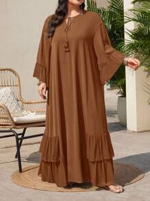 Mulvari Rochie de seară cu volane, culoare solidă, mărime plus