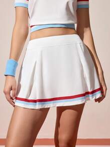 CourtClass Striped Print Contrast Color Pleated Sport Skort, Summer Pleated Tennis Skirt - Multicolor - View 6
