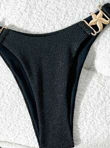 SHEIN Swim 女士金属海星连接金属紧身面料设计吊带比基尼套装 - 黑色 - 查看 6