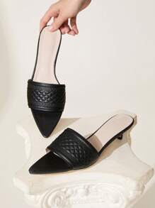 CUCCOO CHICEST Women's Elegant Casual Minimalist All-Match Black Faux Leather Pointed Toe Kitten Heel Sandals, Suitable For Work, Vacation, Beach, Versatile - Black - View 1