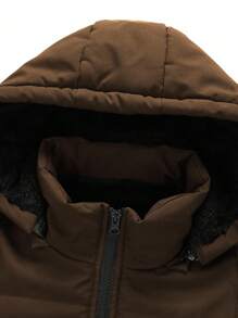 Manfinity Homme Áo khoác nam dài tay, kiểu dáng đơn giản, màu trơn, có mũ trùm đầu, khóa kéo và dây rút, giữ ấm, lót lông, màu nâu. - màu nâu - Xem 5