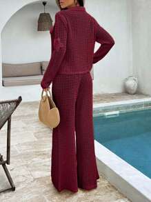 EURMUSE 女士夏季钩针海滩度假春季度假装波西米亚风纯棉白色派对太阳裙套装女式两件套沙滩装 - 酒紅色 - 查看 2