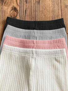 SHEIN LMoss Kids 4件套少女纯色修身休闲紧身裤 - 粉色 - 查看 3