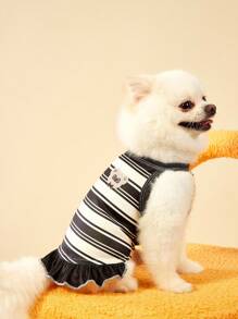 PETSIN 1pc Pet Dog/Cat Black Striped Cute Bear Embroidery Elastic Comfortable Casual Harness Dress - Multicolor - View 2