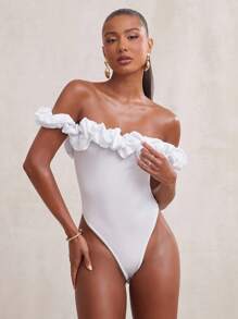 NYA SZN Bodysuit Floral Kontrast Bodysuit mit Kreuzriemen Detail, Tee-Party, Ausgehen, Büro, inspiriert von Prominenten