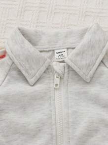 SHEIN Ensemble de 2 pièces pour bébé fille, veste à fermeture éclair avec décoration nœud 3D et jupe, tenue casual polyvalente adaptée pour le printemps, l'automne et l'hiver, pour un usage quotidien - Gris pâle - Voir 6