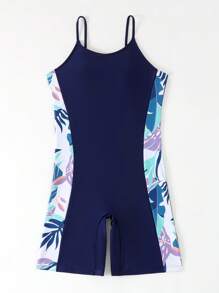 少女随意印花时尚夏季泳装 - 藏蓝色 - 查看 4